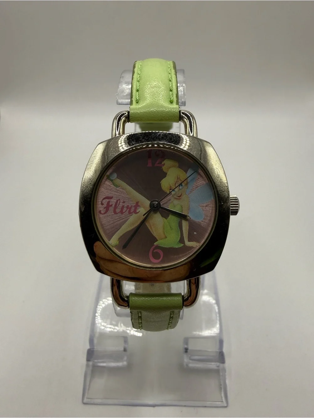 Disney Seiko Peter Pan Tinkerbell Watch Green Faux Leather Band (New Battery)